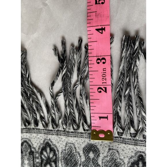 Old Money100% Cashmere Made In Scotland Wrap Mixed Grays Paisley Fringe Scarf - Picture 8 of 8